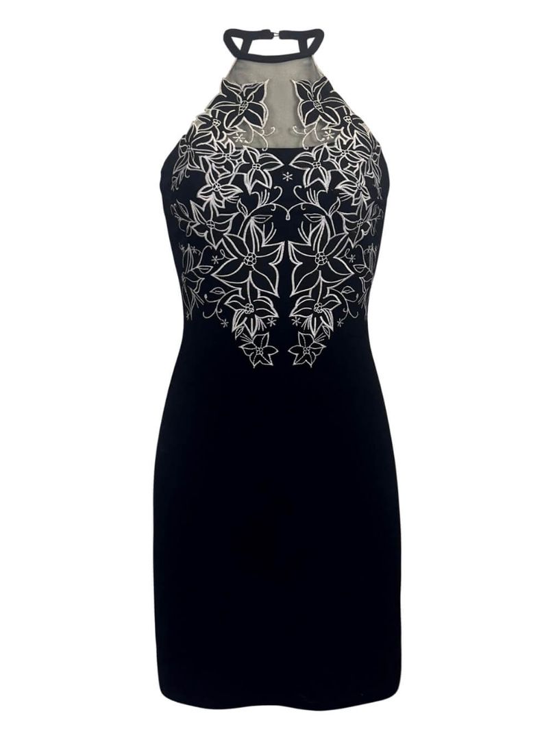 Nights in Ibiza Black Embroidered Bodycon Dress