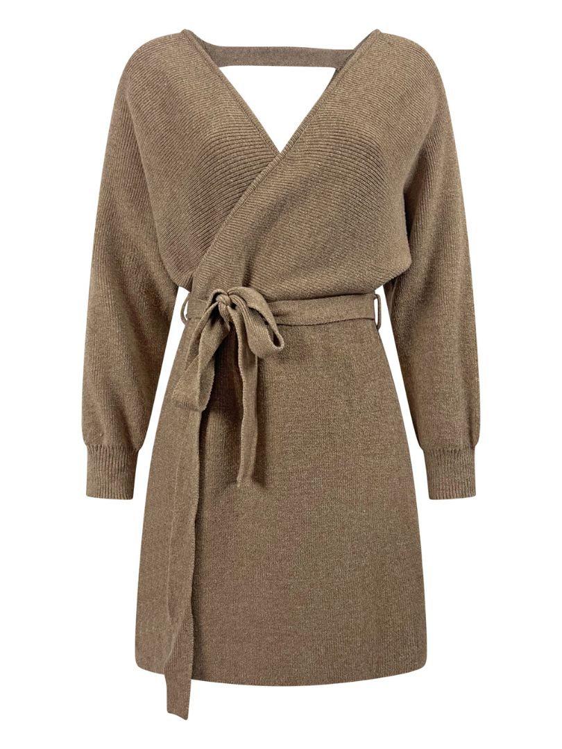 Alston V-Neck Long Sleeve Tie Waist Sweater Dress